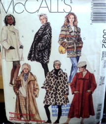 5092 MCCALLS FUR / WOOL / SWING OR STRAIGHT COAT, BELT LENGTHS, HEADBAND PATTERN 10,12 SMALL